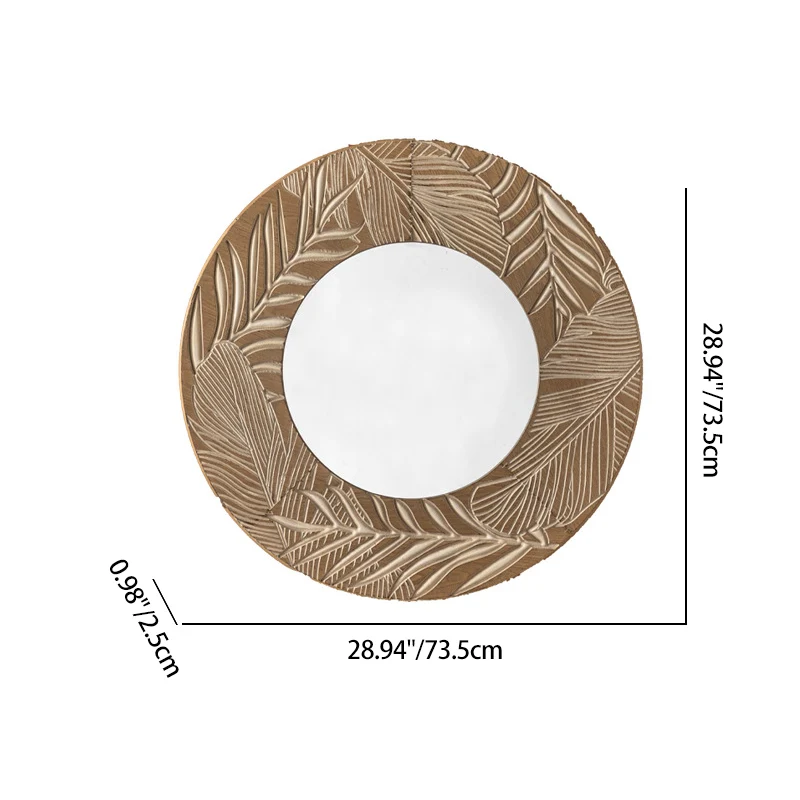 Contemporary Coastal Pine Wood Glass Round Wall Mirror For Living Room