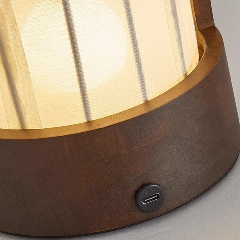 Traditional Chinese Fabric Oak Wood Cylindrical Plum Blossom Bamboo Leaves Persimmon USB Charging LED Table Lamp For Living Room & Bedroom