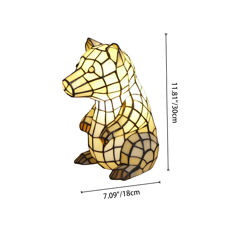 Traditional Tiffany Glass Iron Rabbit Bear Kids 1-Light Table Lamp For Living Room & Bedroom