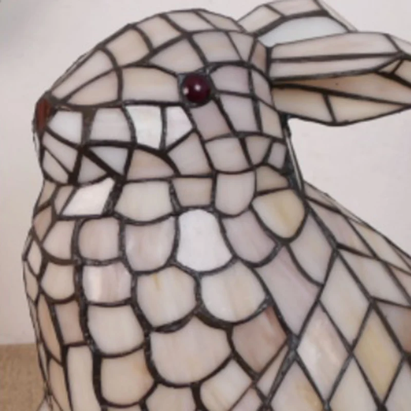 Traditional Tiffany Glass Iron Rabbit Bear Kids 1-Light Table Lamp For Living Room & Bedroom