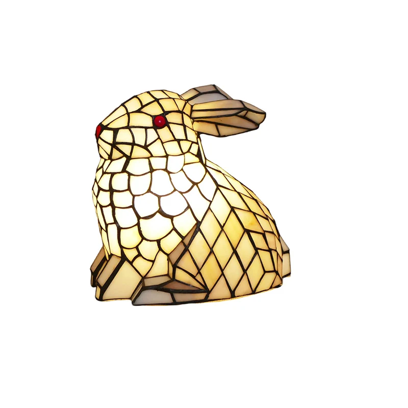 Traditional Tiffany Glass Iron Rabbit Bear Kids 1-Light Table Lamp For Living Room & Bedroom