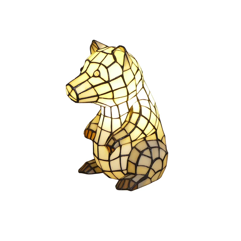 Traditional Tiffany Glass Iron Rabbit Bear Kids 1-Light Table Lamp For Living Room & Bedroom