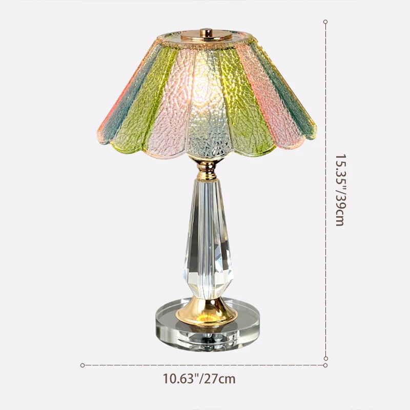 Traditional French Glass Crystal Alloy Round Ruffle Design 1-Light Table Lamp For Bedroom