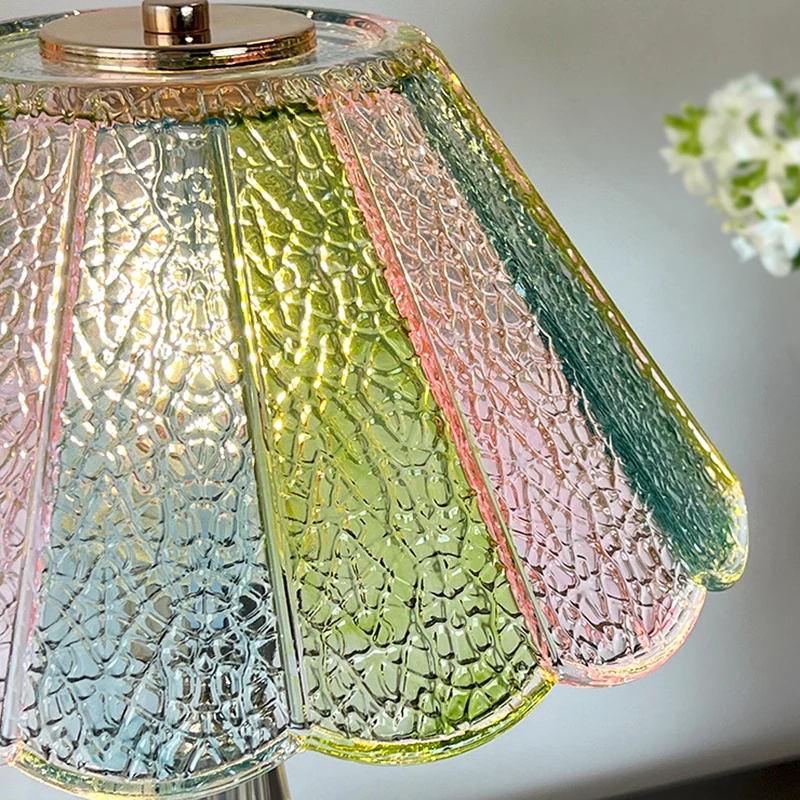 Traditional French Glass Crystal Alloy Round Ruffle Design 1-Light Table Lamp For Bedroom