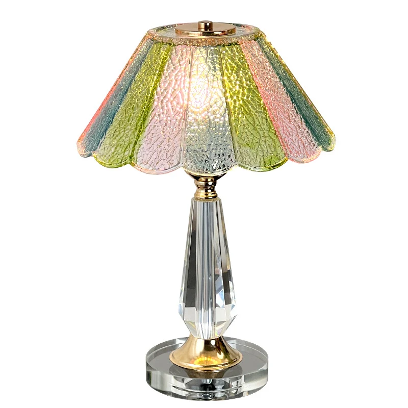 Traditional French Glass Crystal Alloy Round Ruffle Design 1-Light Table Lamp For Bedroom