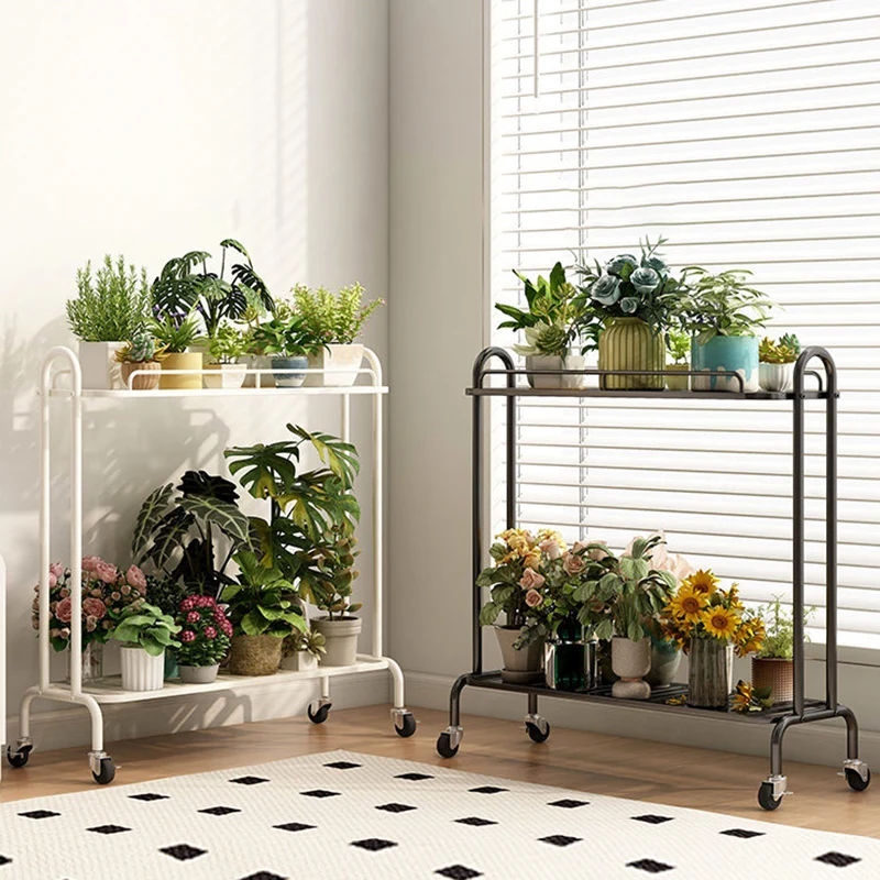 Modern Minimalist Carbon Steel Trapezoidal Movable Indoor Plant Storage Shelf 2-Tier For Living Room & Balcony