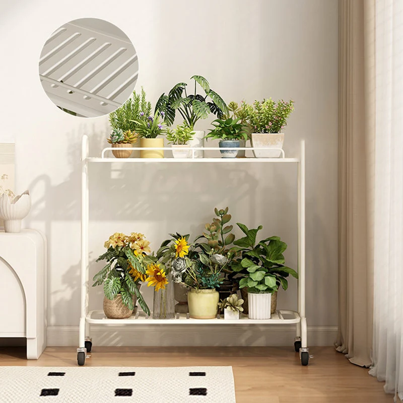 Modern Minimalist Carbon Steel Trapezoidal Movable Indoor Plant Storage Shelf 2-Tier For Living Room & Balcony