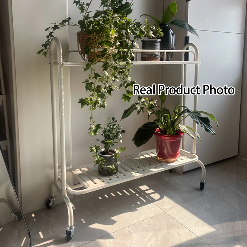 Modern Minimalist Carbon Steel Trapezoidal Movable Indoor Plant Storage Shelf 2-Tier For Living Room & Balcony