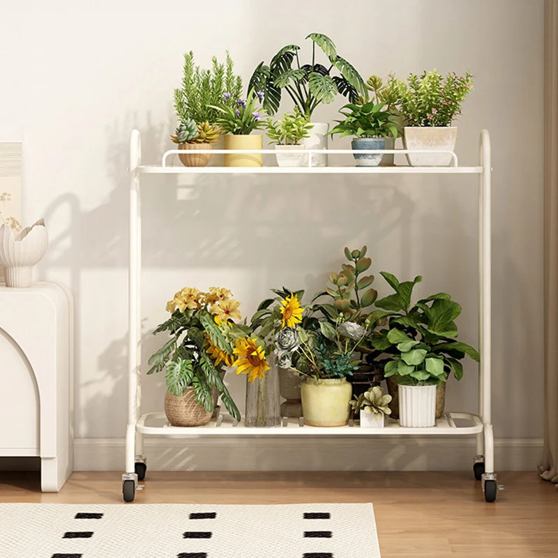 Modern Minimalist Carbon Steel Trapezoidal Movable Indoor Plant Storage Shelf 2-Tier For Living Room & Balcony