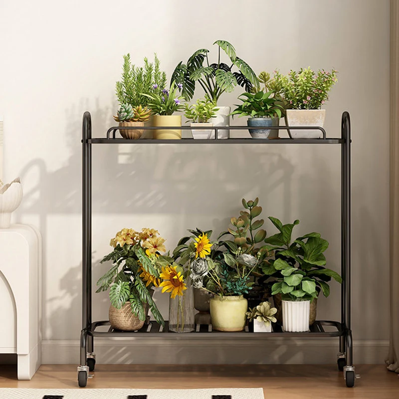 Modern Minimalist Carbon Steel Trapezoidal Movable Indoor Plant Storage Shelf 2-Tier For Living Room & Balcony
