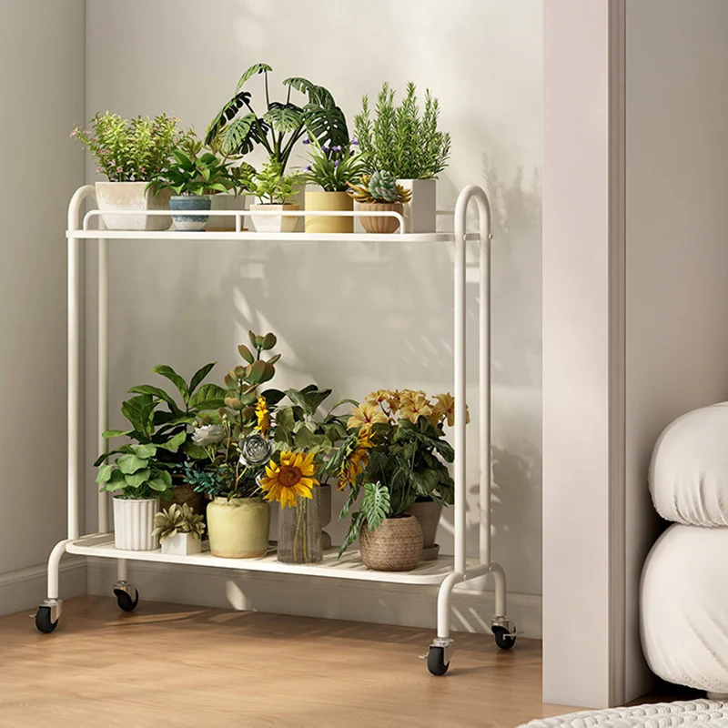 Modern Minimalist Carbon Steel Trapezoidal Movable Indoor Plant Storage Shelf 2-Tier For Living Room & Balcony
