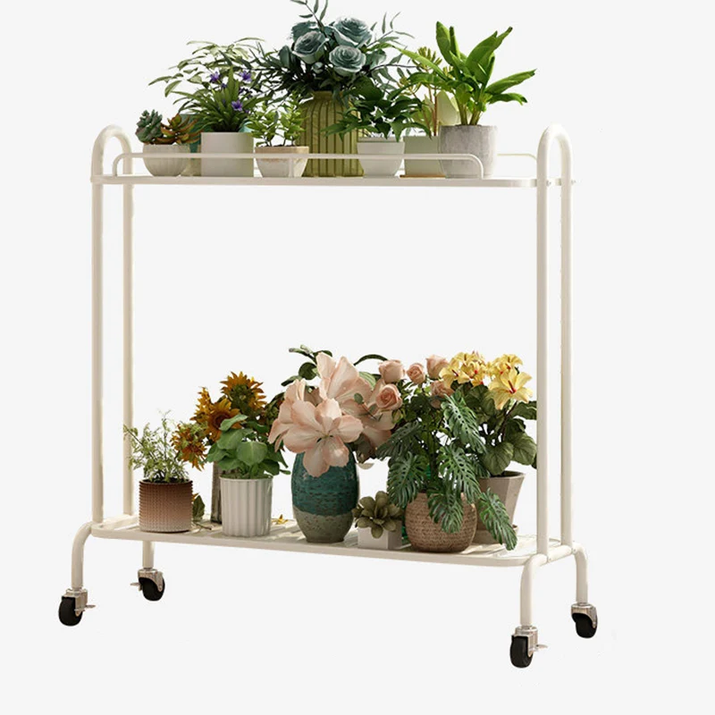 Modern Minimalist Carbon Steel Trapezoidal Movable Indoor Plant Storage Shelf 2-Tier For Living Room & Balcony