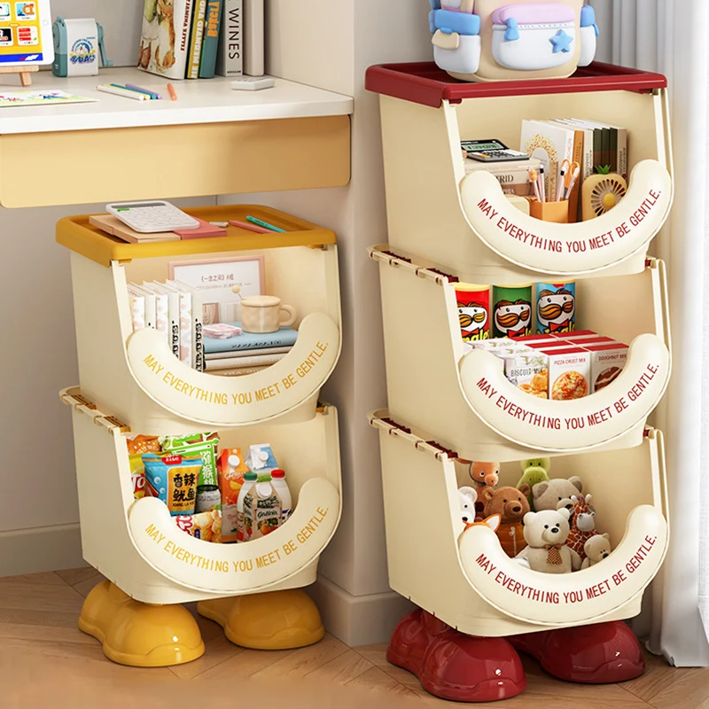 Modern Art Deco PP ABS Cartoon Big-Foot Floor-Standing Kids Toy Storage Shelf 1/2/3-Layer For Living Room