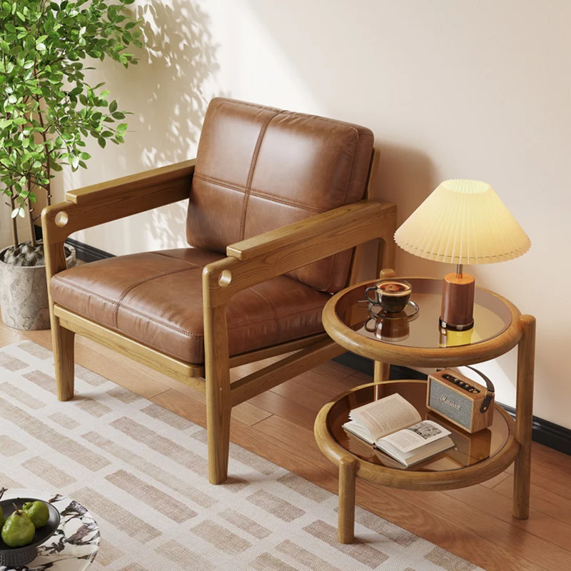 Traditional Rustic Plywood Removable Glass Tabletop Round End Table 2-Tier For Living Room