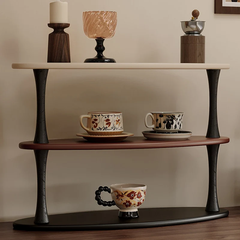 Contemporary Retro Rubberwood MDF Oval Lightweight Desktop Storage Shelf 3-Layer For Living Room & Entryway