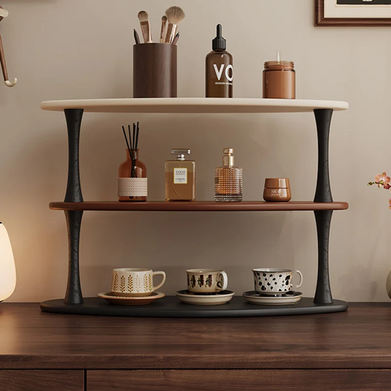 Contemporary Retro Rubberwood MDF Oval Lightweight Desktop Storage Shelf 3-Layer For Living Room & Entryway