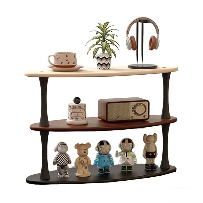 Contemporary Retro Rubberwood MDF Oval Lightweight Desktop Storage Shelf 3-Layer For Living Room & Entryway