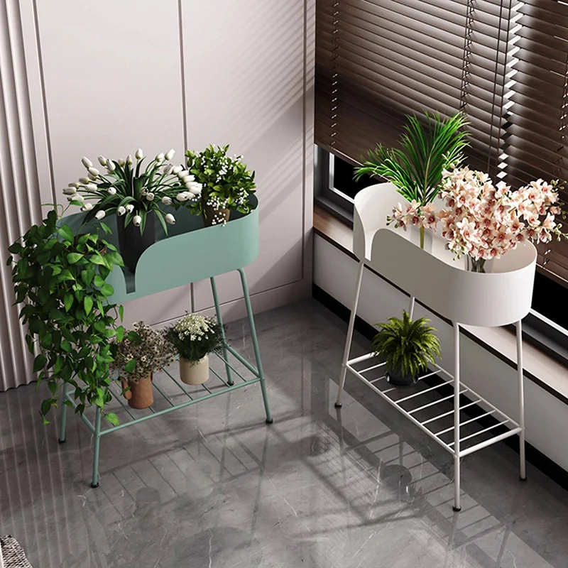 Modern Minimalist Iron Oval Plant Indoor Storage Shelf 2-Tier For Living Room & Balcony