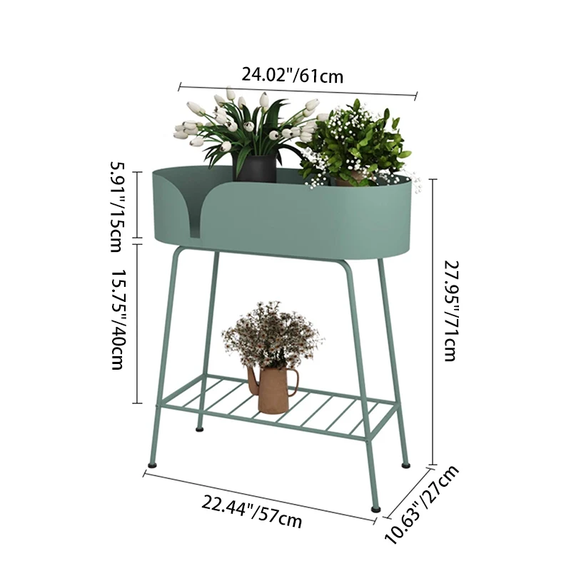 Modern Minimalist Iron Oval Plant Indoor Storage Shelf 2-Tier For Living Room & Balcony