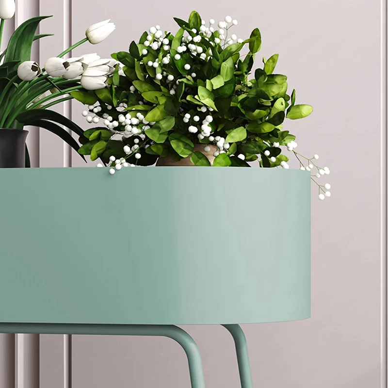 Modern Minimalist Iron Oval Plant Indoor Storage Shelf 2-Tier For Living Room & Balcony