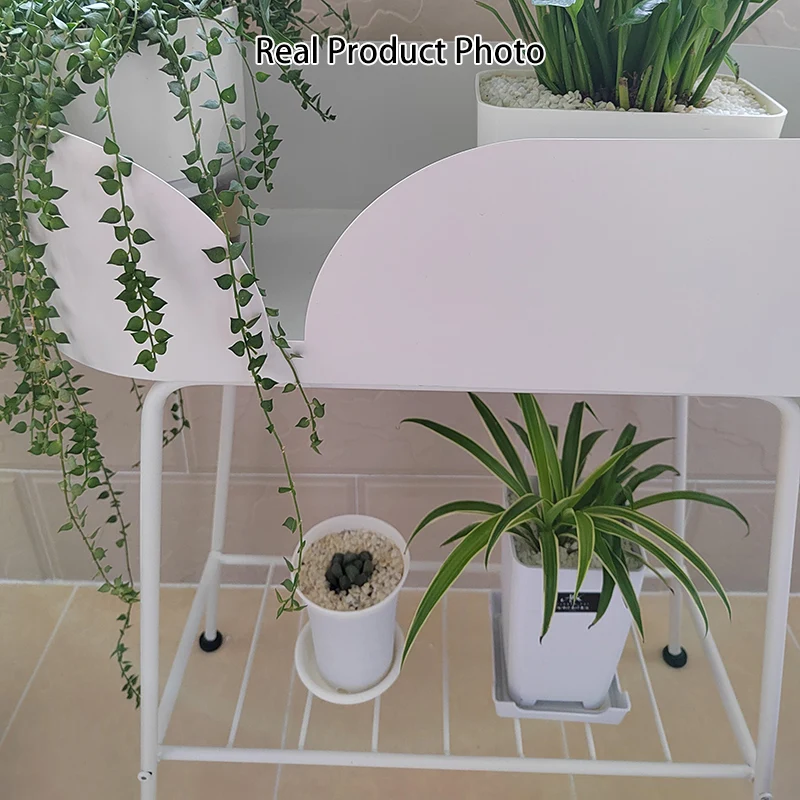 Modern Minimalist Iron Oval Plant Indoor Storage Shelf 2-Tier For Living Room & Balcony