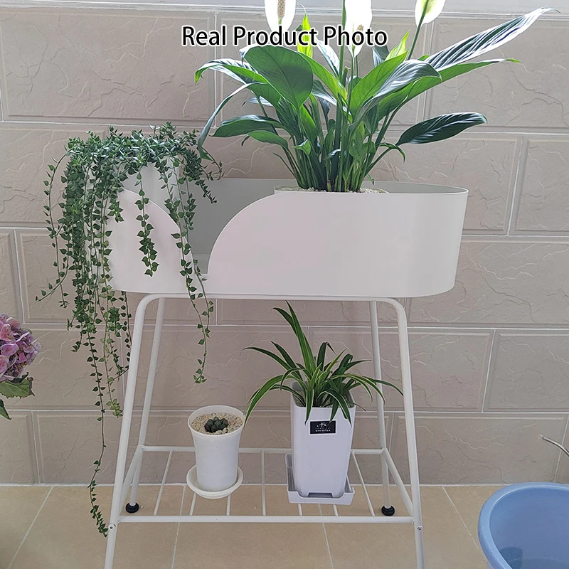 Modern Minimalist Iron Oval Plant Indoor Storage Shelf 2-Tier For Living Room & Balcony