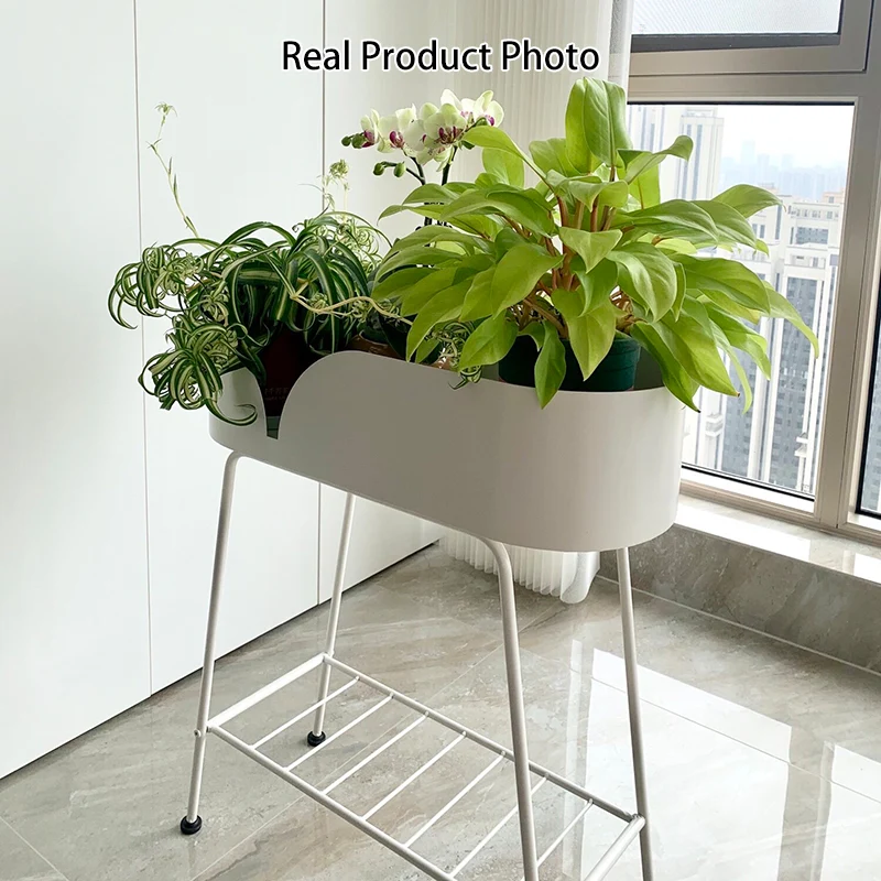 Modern Minimalist Iron Oval Plant Indoor Storage Shelf 2-Tier For Living Room & Balcony