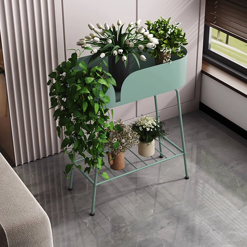Modern Minimalist Iron Oval Plant Indoor Storage Shelf 2-Tier For Living Room & Balcony