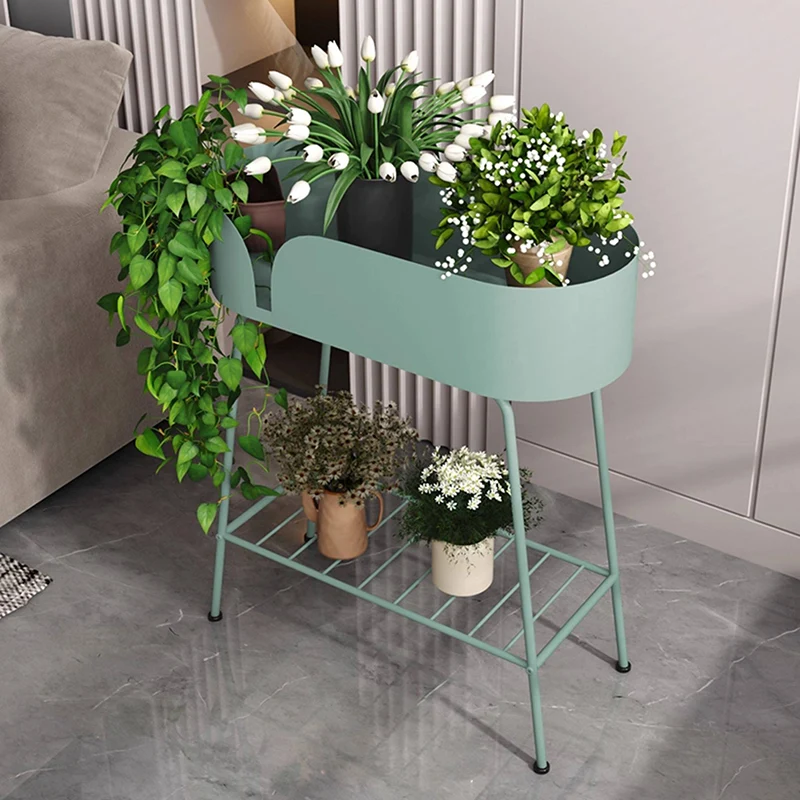 Modern Minimalist Iron Oval Plant Indoor Storage Shelf 2-Tier For Living Room & Balcony