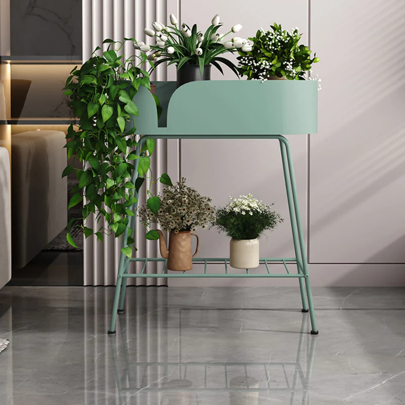 Modern Minimalist Iron Oval Plant Indoor Storage Shelf 2-Tier For Living Room & Balcony