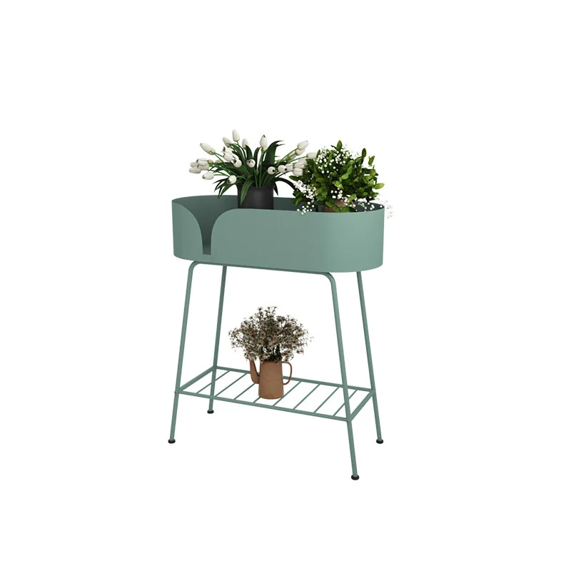 Modern Minimalist Iron Oval Plant Indoor Storage Shelf 2-Tier For Living Room & Balcony