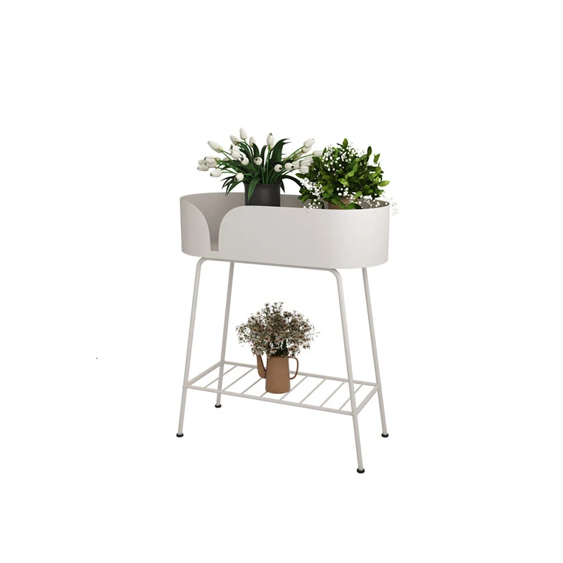 Modern Minimalist Iron Oval Plant Indoor Storage Shelf 2-Tier For Living Room & Balcony