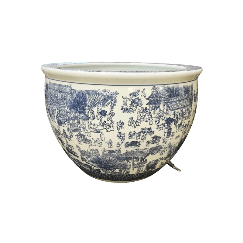 Large fish tank, hand-painted white and blue Chinese porcelain