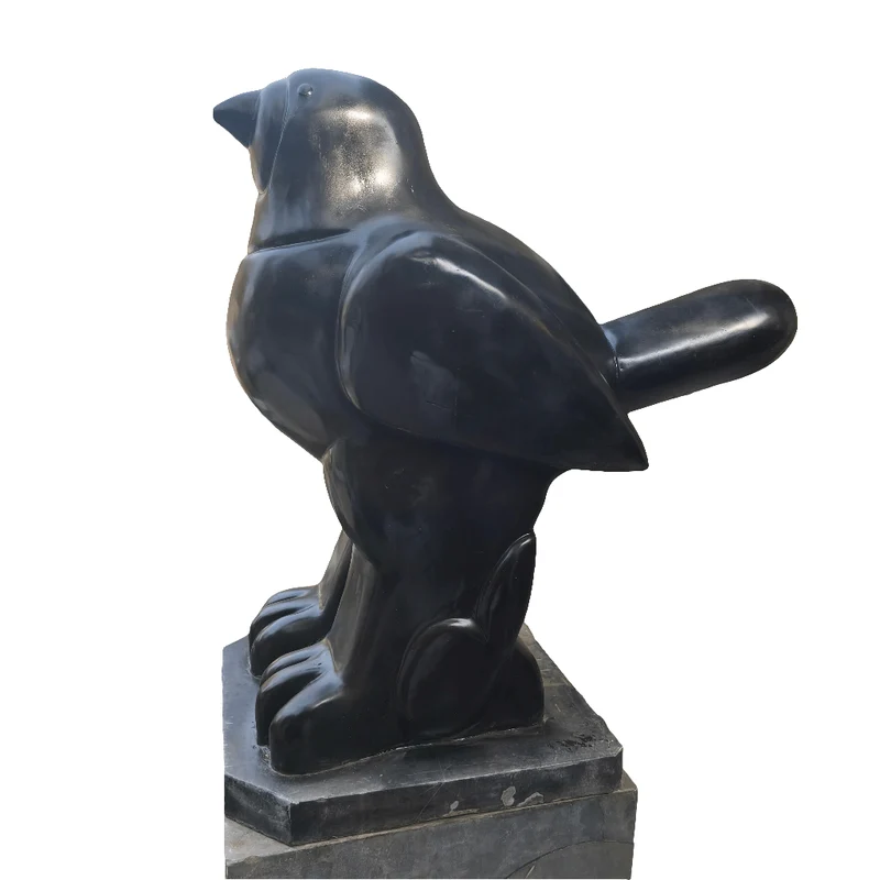 Botero-style bird sculpture in marble
