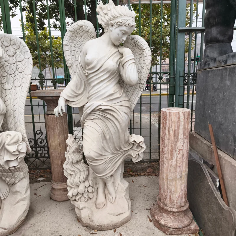Angel of the Four Seasons - Winter sculpture in carved marble stone