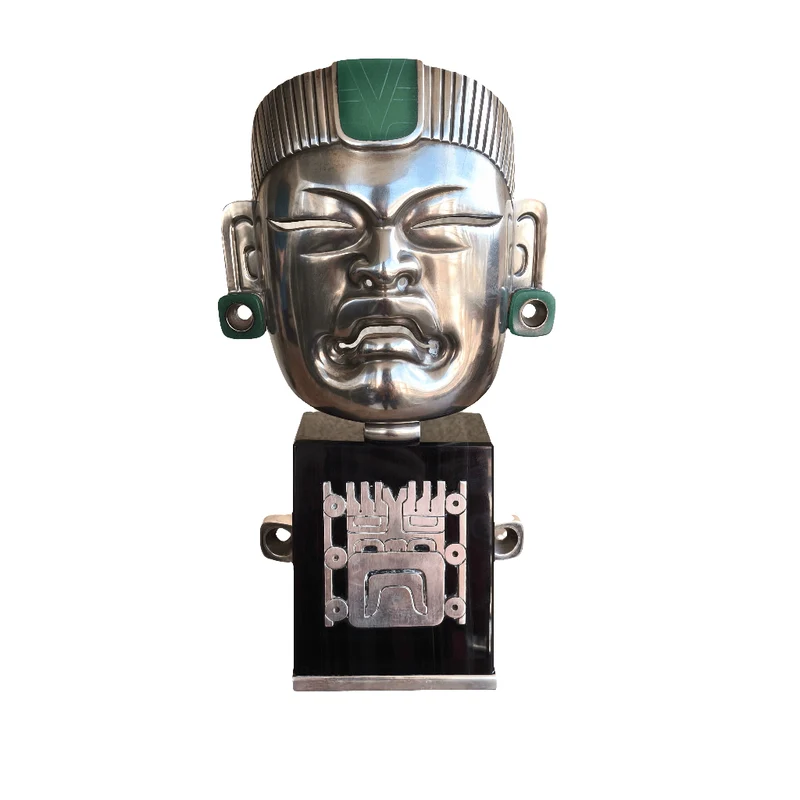 Mexican Olmec mask from Palenque, obsidian and silver ornaments, Ezequiel Tapia