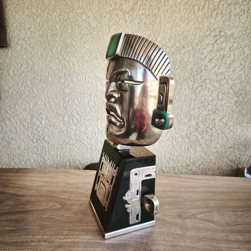 Mexican Olmec mask from Palenque, obsidian and silver ornaments, Ezequiel Tapia