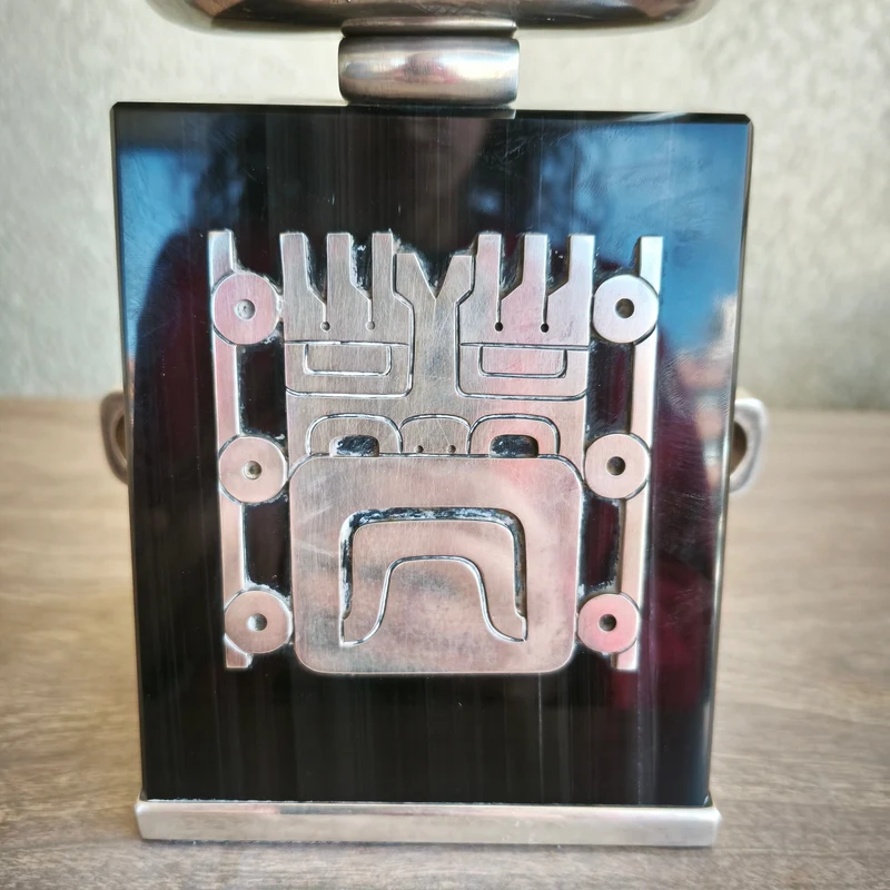 Mexican Olmec mask from Palenque, obsidian and silver ornaments, Ezequiel Tapia