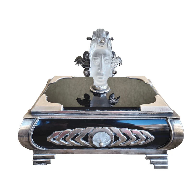 Ezequiel Tapia rock crystal and silver obsidian box