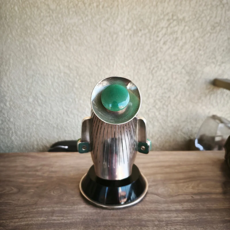 Decanter head made of aventurine stone and silver by Ezequiel Tapia