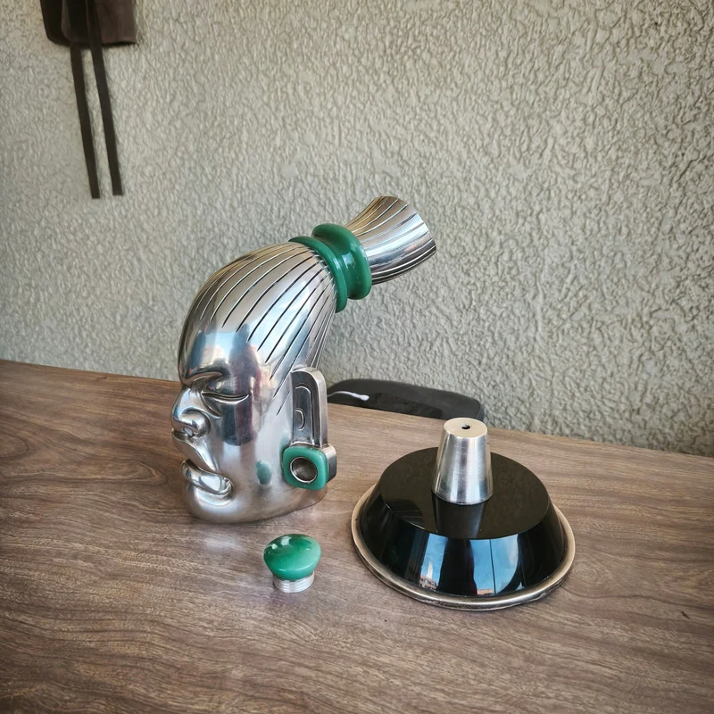 Decanter head made of aventurine stone and silver by Ezequiel Tapia