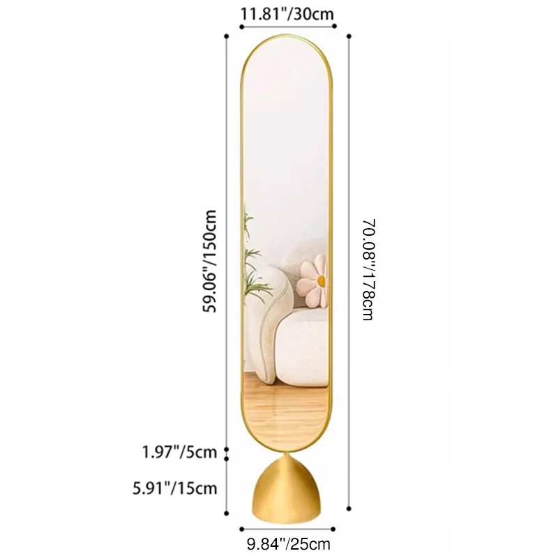 Modern Minimalist Iron Plastic Glass Oval Swivel Full-Length Floor Mirror With Storage & Clothing Rack For Bedroom & Living Room
