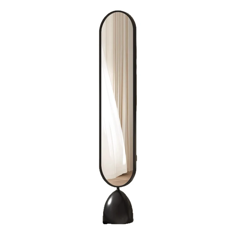 Modern Minimalist Iron Plastic Glass Oval Swivel Full-Length Floor Mirror With Storage & Clothing Rack For Bedroom & Living Room