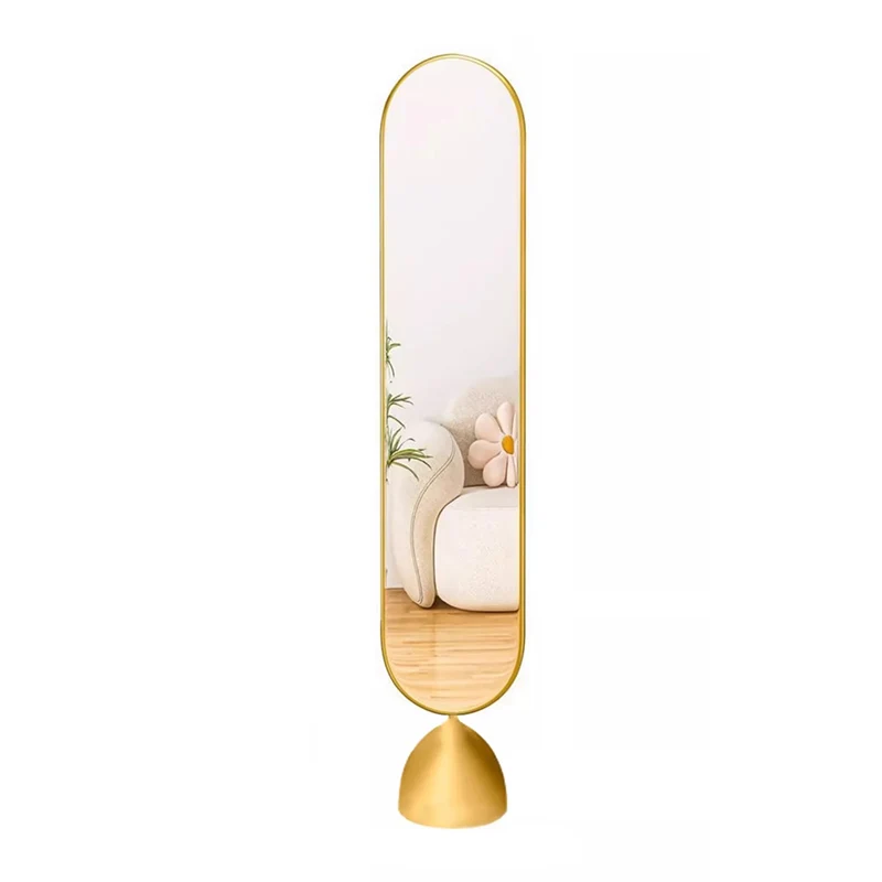 Modern Minimalist Iron Plastic Glass Oval Swivel Full-Length Floor Mirror With Storage & Clothing Rack For Bedroom & Living Room