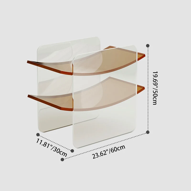 Modern Minimalist Acrylic Double U Side Table 2-Tier Open Shelving For Living Room Bedroom Balcony