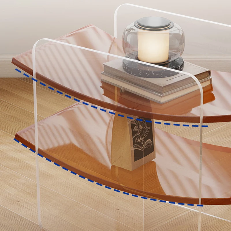 Modern Minimalist Acrylic Double U Side Table 2-Tier Open Shelving For Living Room Bedroom Balcony