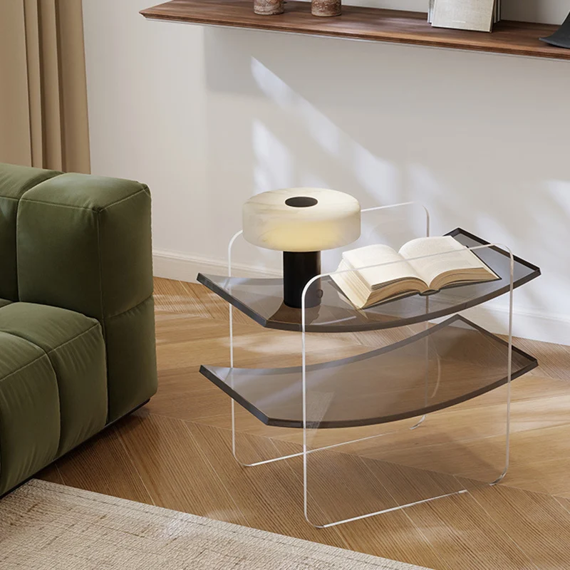 Modern Minimalist Acrylic Double U Side Table 2-Tier Open Shelving For Living Room Bedroom Balcony