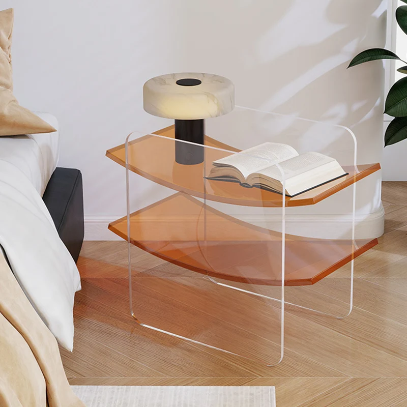 Modern Minimalist Acrylic Double U Side Table 2-Tier Open Shelving For Living Room Bedroom Balcony