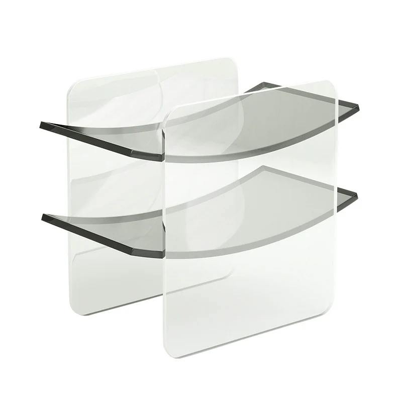 Modern Minimalist Acrylic Double U Side Table 2-Tier Open Shelving For Living Room Bedroom Balcony