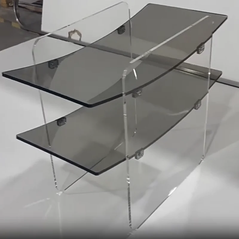 Modern Minimalist Acrylic Double U Side Table 2-Tier Open Shelving For Living Room Bedroom Balcony